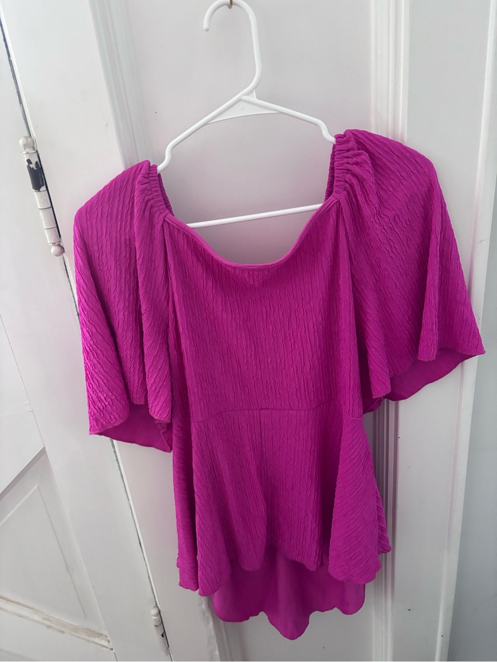 SHEIN Knot-Front Flutter Sleeve Blouse - Fuchsia - Picture 2 of 5